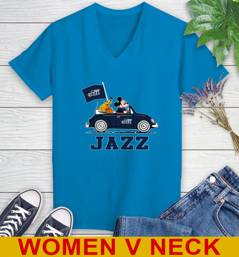 NBA Basketball Utah Jazz Pluto Mickey Driving Disney Shirt Women's V-Neck T-Shirt 8