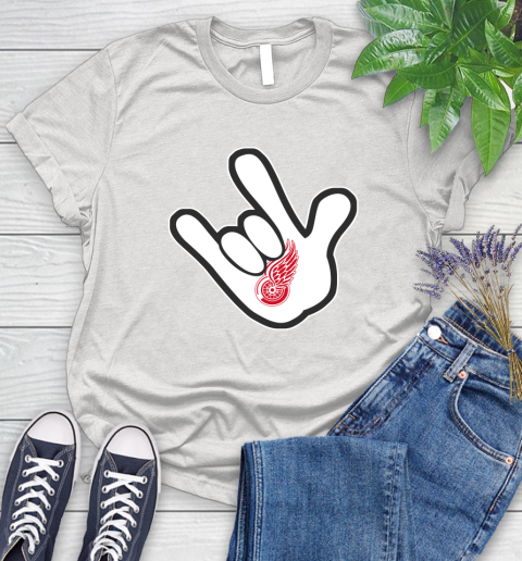 Detroit Red Wings NHL Hockey Mickey Rock Hand Disney Women's T-Shirt