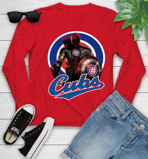 MLB Captain America Thor Spider Man Hawkeye Avengers Endgame Baseball Chicago Cubs Youth Long Sleeve 11