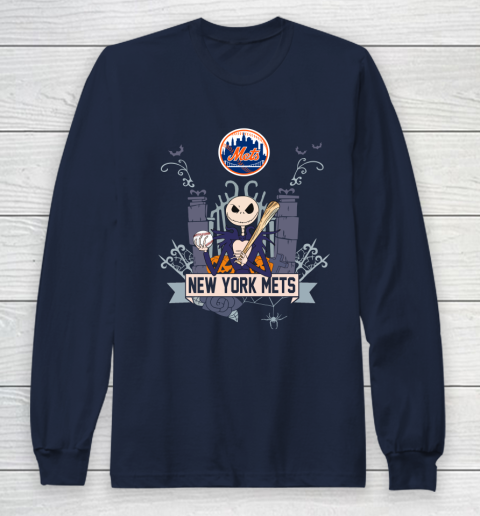 MLB New York Mets Baseball Jack Skellington Halloween Long Sleeve T-Shirt 2