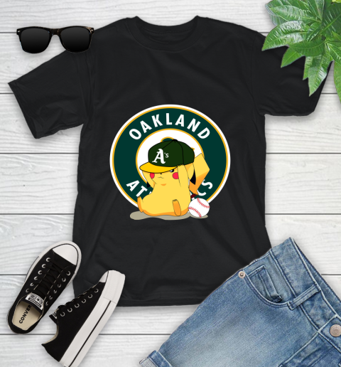 MLB Pikachu Baseball Sports Oakland Athletics Youth T-Shirt 2