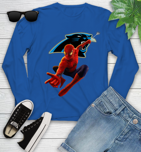 NFL Spider Man Avengers Endgame Football Carolina Panthers Youth Long Sleeve 9