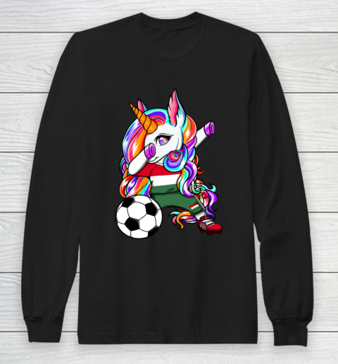 Dabbing Unicorn Hungary Soccer Fans Jersey Flag Football Long Sleeve T-Shirt