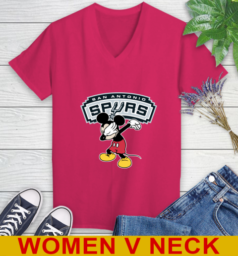 San Antonio Spurs NBA Basketball Dabbing Mickey Disney Sports Women's V-Neck T-Shirt 10