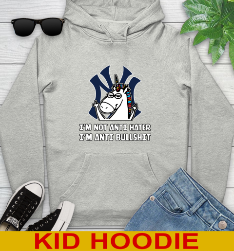 New York Yankees MLB Baseball Unicorn I'm Not Anti Hater I'm Anti Bullshit Youth Hoodie