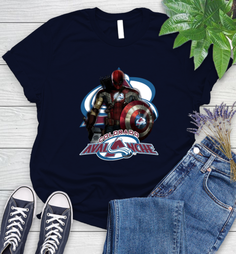 NHL Captain America Thor Spider Man Hawkeye Avengers Endgame Hockey Colorado Avalanche Women's T-Shirt 3