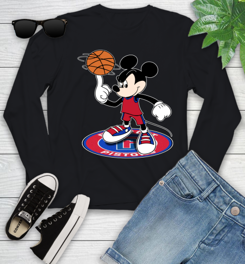 NBA Basketball Detroit Pistons Cheerful Mickey Disney Shirt Youth Long Sleeve