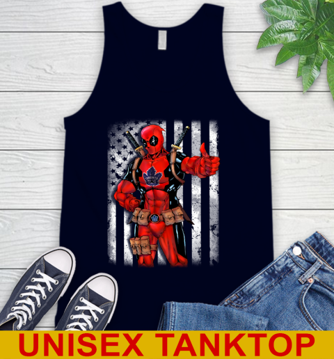 NHL Hockey Toronto Maple Leafs Deadpool American Flag Shirt Tank Top - Image 3