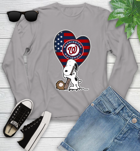 Washington Nationals MLB Baseball The Peanuts Movie Adorable Snoopy Youth Long Sleeve 5