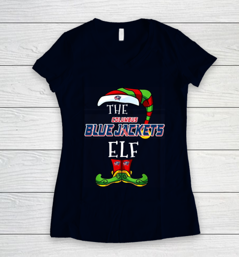 Columbus Blue Jackets Christmas ELF Funny NHL Women's V-Neck T-Shirt 2
