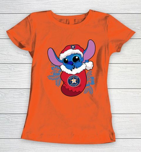 Houston Astros Christmas Stitch In The Sock Funny Disney MLB Women's T-Shirt 5