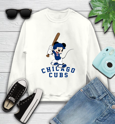 MLB Baseball Chicago Cubs Cheerful Mickey Mouse Shirt Sweatshirt - Image 3