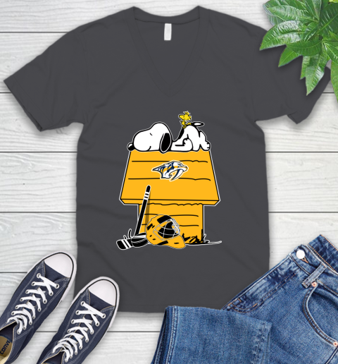 Nashville Predators NHL Hockey Snoopy Woodstock The Peanuts Movie V-Neck T-Shirt 5