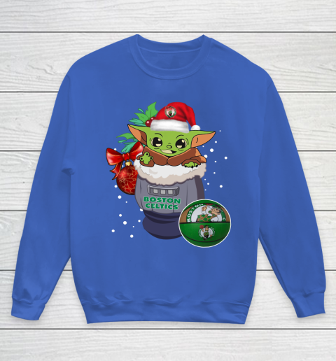 Boston Celtics Christmas Baby Yoda Star Wars Funny Happy NBA Youth Sweatshirt 8