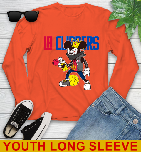 LA Clippers NBA Basketball Mickey Peace Sign Sports Youth Long Sleeve 4