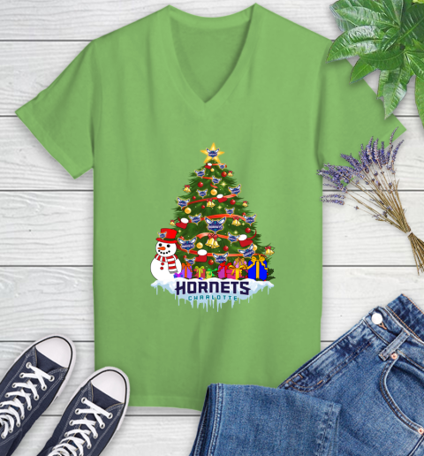 Charlotte Hornets Merry Christmas NBA Basketball Sports Women's V-Neck T-Shirt 11