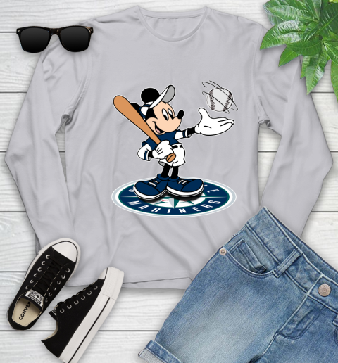MLB Baseball Seattle Mariners Cheerful Mickey Disney Shirt Youth Long Sleeve - Image 6