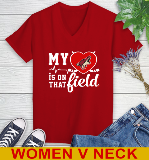 NHL My Heart Is On That Field Hockey Sports Arizona Coyotes Women's V-Neck T-Shirt 10