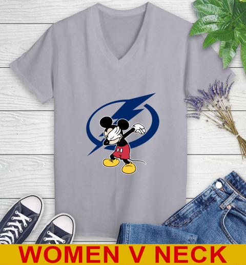 Tampa Bay Lightning NHL Hockey Dabbing Mickey Disney Sports Women's V-Neck T-Shirt 5