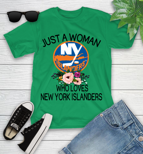 NHL Just A Woman Who Loves New York Islanders Hockey Sports Youth T-Shirt 3