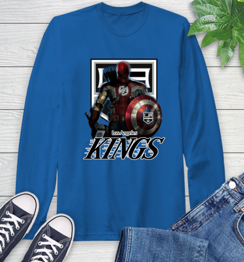 NHL Captain America Thor Spider Man Hawkeye Avengers Endgame Hockey Los Angeles Kings Long Sleeve T-Shirt 9