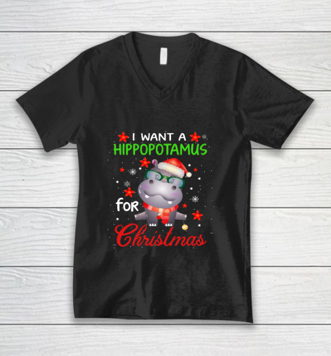 I Want A Hippopotamus For Christmas Funny Hippo Gifts V-Neck T-Shirt