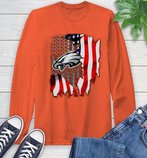 Philadelphia Eagles NFL Football American Flag Long Sleeve T-Shirt 4