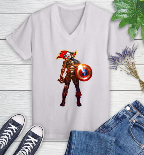 NFL Captain America Marvel Avengers Endgame Football Sports Tampa Bay Buccaneers Women's V-Neck T-Shirt