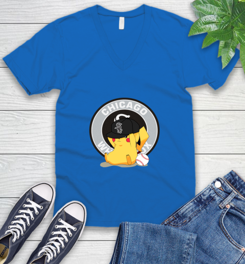 MLB Pikachu Baseball Sports Chicago White Sox V-Neck T-Shirt 6