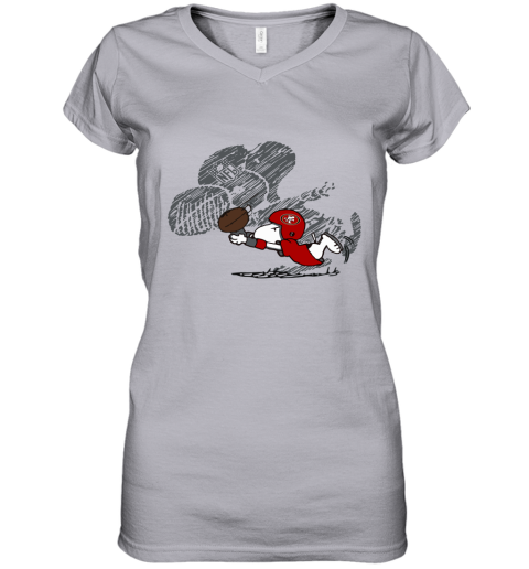 San Fracisco 49ers Snoopy Plays The Football Game Women's V-Neck T-Shirt