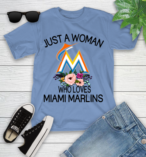 MLB Just A Woman Who Loves Miami Marlins Baseball Sports Youth T-Shirt 9