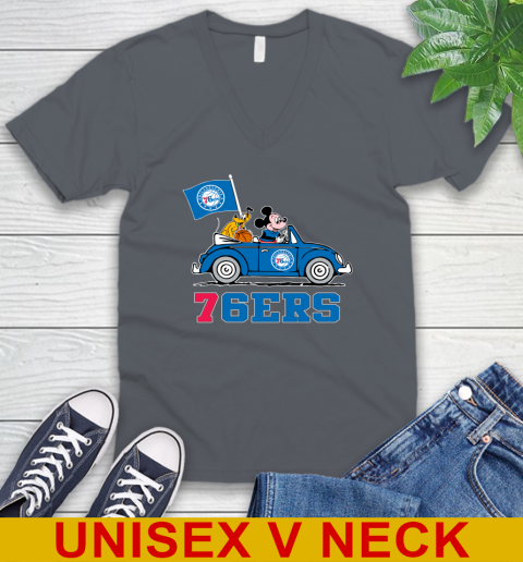 NBA Basketball Philadelphia 76ers Pluto Mickey Driving Disney Shirt V-Neck T-Shirt 5