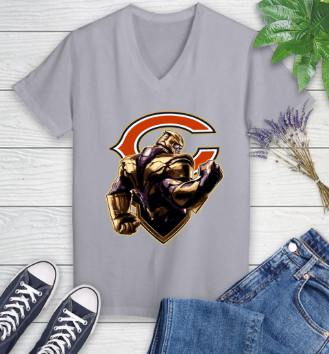 NFL Thanos Avengers Endgame Football Sports Chicago Bears Women's V-Neck T-Shirt 4