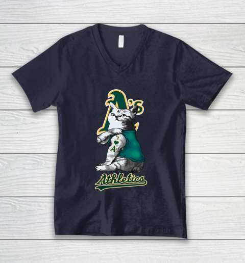 MLB Baseball My Cat Loves Oakland Athletics V-Neck T-Shirt 2