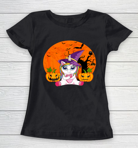 Funny Halloween Shirt Women Witchy Hat Unicorn Women's T-Shirt