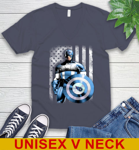 Tennessee Titans NFL Football Captain America Marvel Avengers American Flag Shirt V-Neck T-Shirt 7