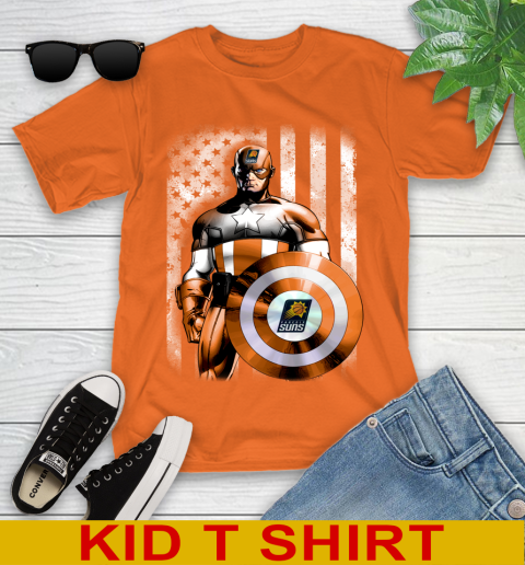Phoenix Suns NBA Basketball Captain America Marvel Avengers American Flag Shirt Youth T-Shirt 8