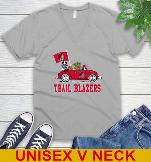 NBA Basketball Portland Trail Blazers Darth Vader Baby Yoda Driving Star Wars Shirt V-Neck T-Shirt 4