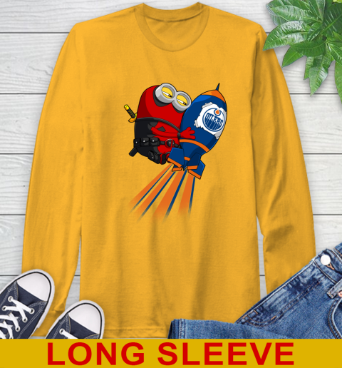 NHL Hockey Edmonton Oilers Deadpool Minion Marvel Shirt Long Sleeve T-Shirt 2