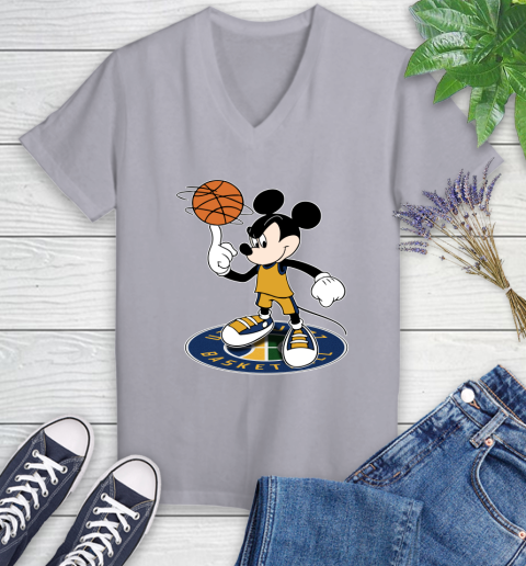 NBA Basketball Utah Jazz Cheerful Mickey Disney Shirt Women's V-Neck T-Shirt 4