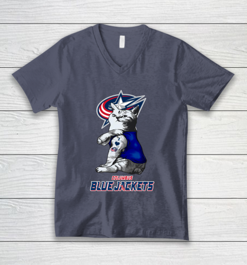 NHL My Cat Loves Columbus Blue Jackets Hockey V-Neck T-Shirt 7