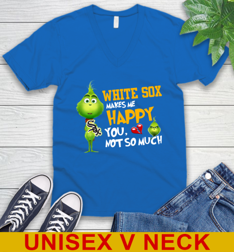 MLB Chicago White Sox Makes Me Happy You Not So Much Grinch Baseball Sports V-Neck T-Shirt 5