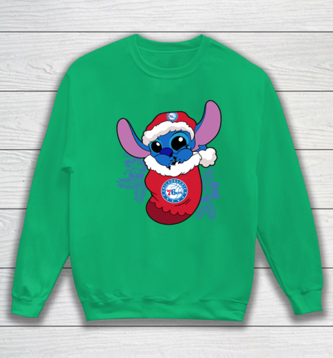 Philadelphia 76ers Christmas Stitch In The Sock Funny Disney NBA Sweatshirt 6