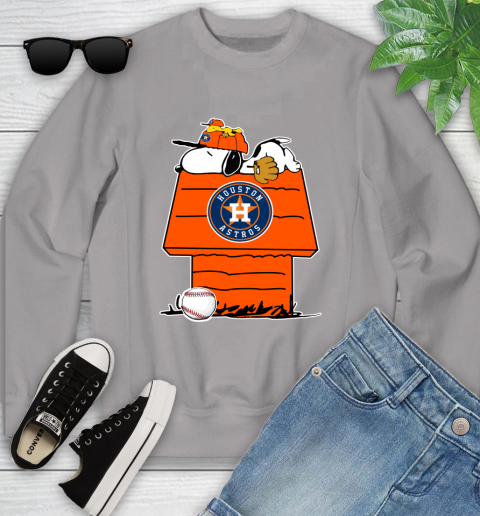 MLB Houston Astros Snoopy Woodstock The Peanuts Movie Baseball T Shirt Youth Sweatshirt 4