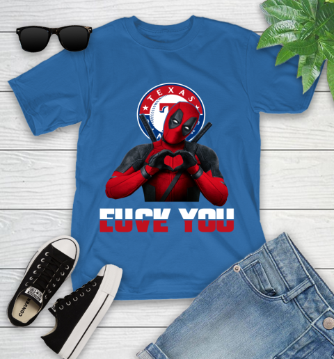 MLB Texas Rangers Deadpool Love You Fuck You Baseball Sports Youth T-Shirt 27