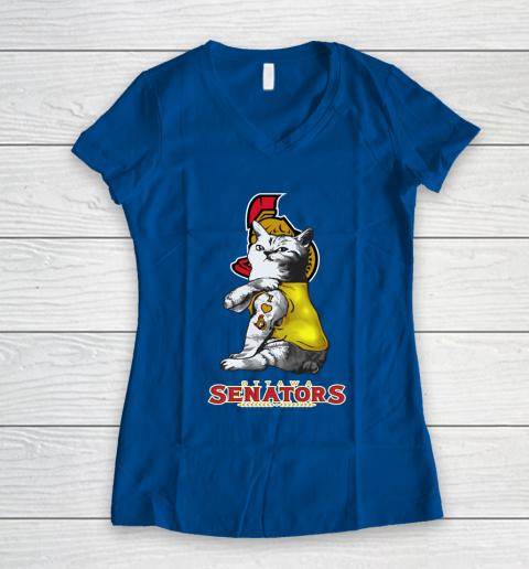 NHL My Cat Loves Ottawa Senators Hockey Women's V-Neck T-Shirt 7