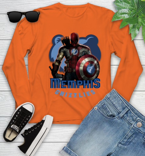 Memphis Grizzlies NBA Basketball Captain America Thor Spider Man Hawkeye Avengers Youth Long Sleeve 4