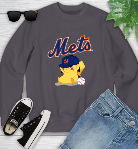 MLB Pikachu Baseball Sports New York Mets Youth Sweatshirt 6