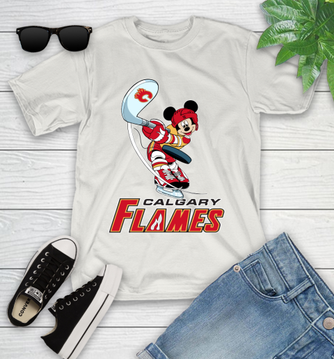 NHL Hockey Calgary Flames Cheerful Mickey Mouse Shirt Youth T-Shirt 12