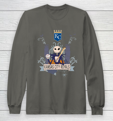 MLB Kansas City Royals Baseball Jack Skellington Halloween Long Sleeve T-Shirt 5
